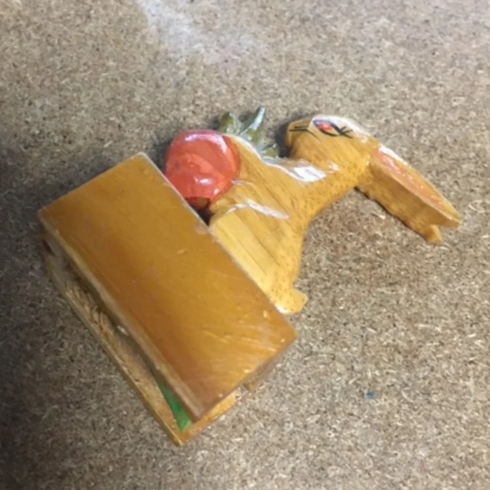 VTG Hand Carved Hand Painted Wooden Rabbit Pencil Sharpener 2.25